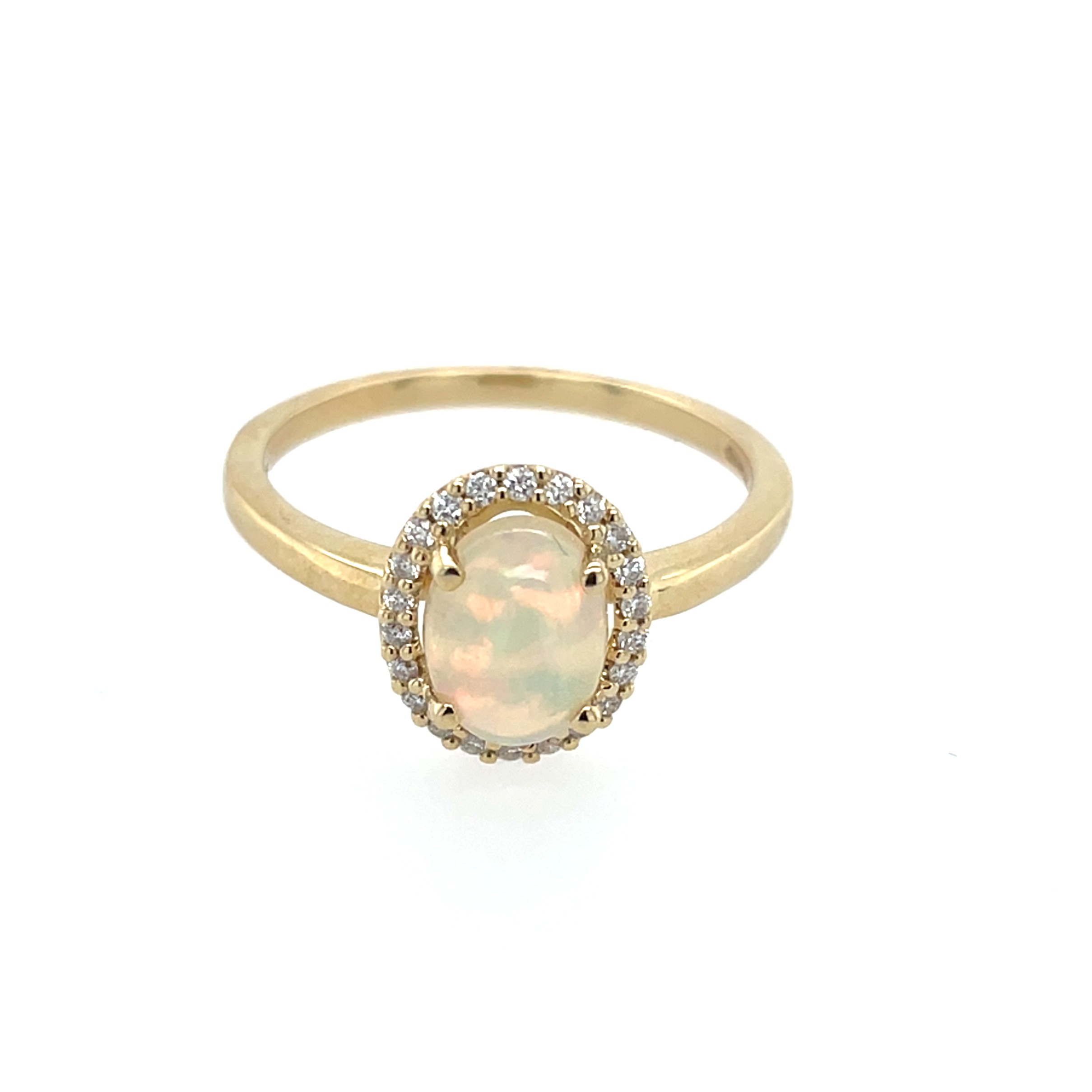 Yellow Gold Opal Ring with Diamond Halo
