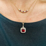 Yellow Gold Garnet Necklace with Diamonds