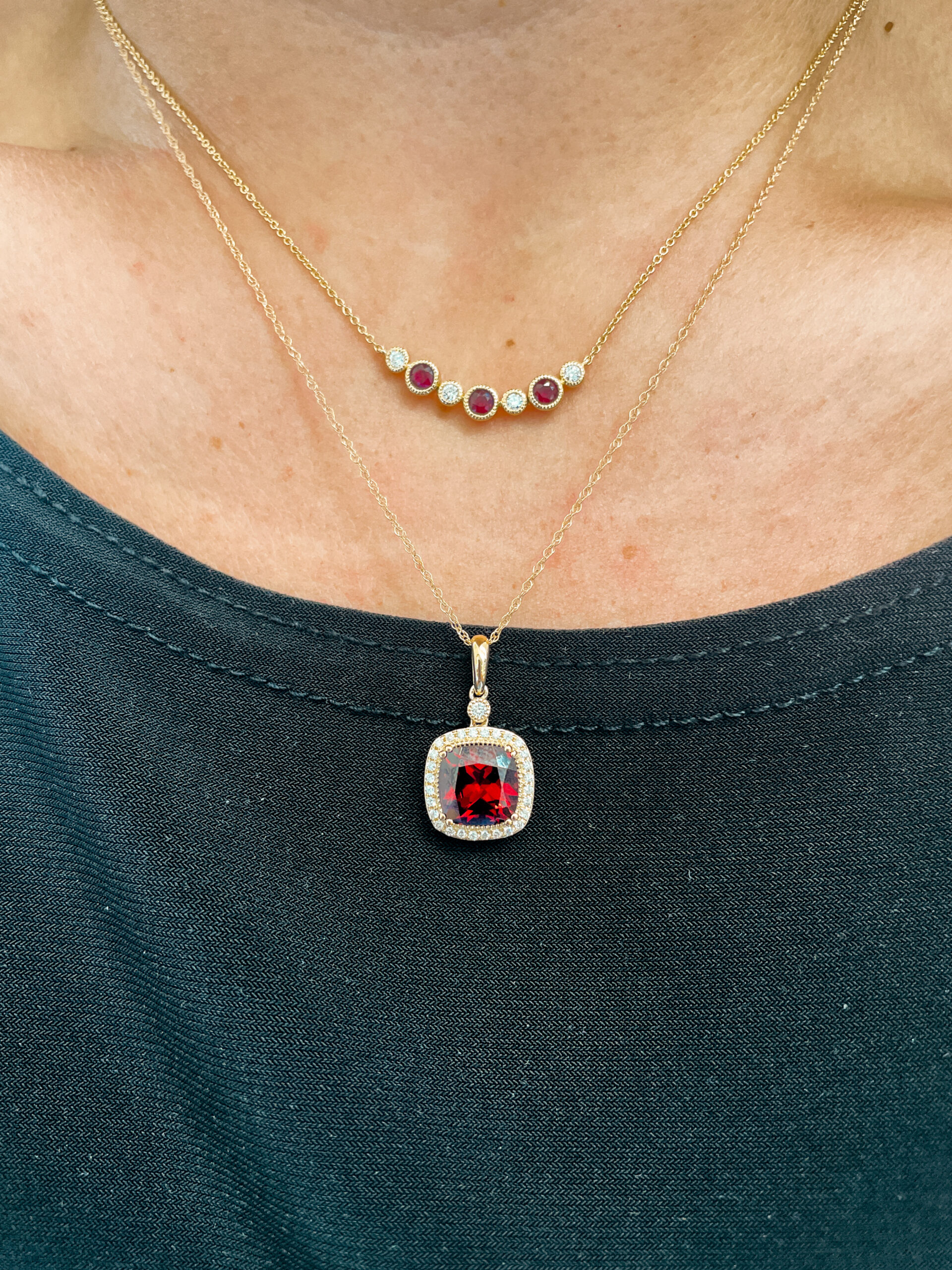 Yellow Gold Ruby and Diamond Seven Circle Necklace