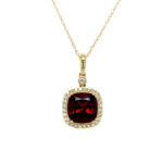 Yellow Gold Garnet Necklace with Diamonds
