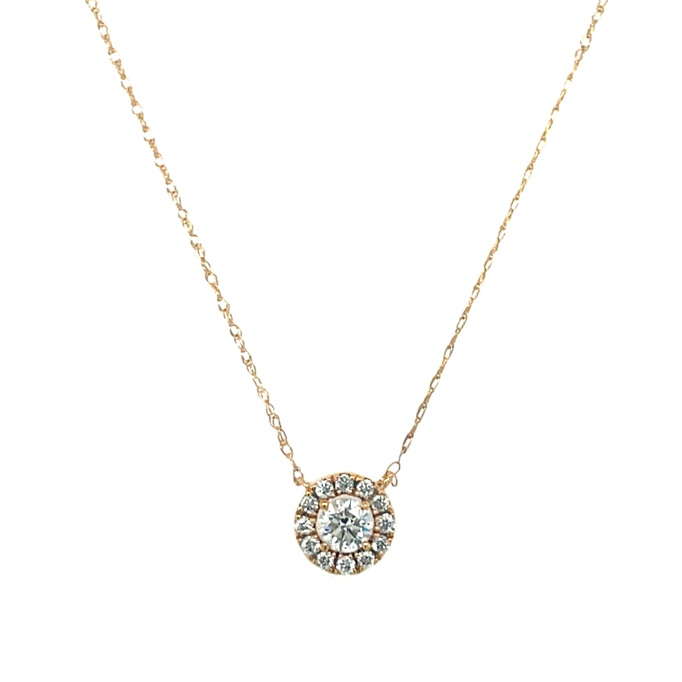 Yellow Gold Diamond Halo Necklace