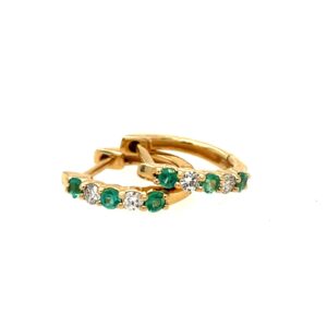 Yellow Gold Emerald and Diamond Huggie Earrings