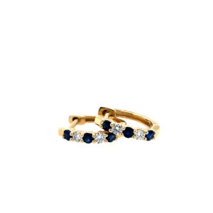Yellow Gold Sapphire and Diamond Huggie Earrings