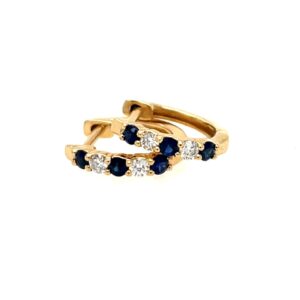 Yellow Gold Sapphire and Diamond Huggie Earrings