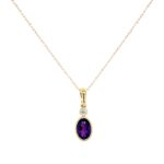 Yellow Gold Oval Amethyst and Diamond Necklace