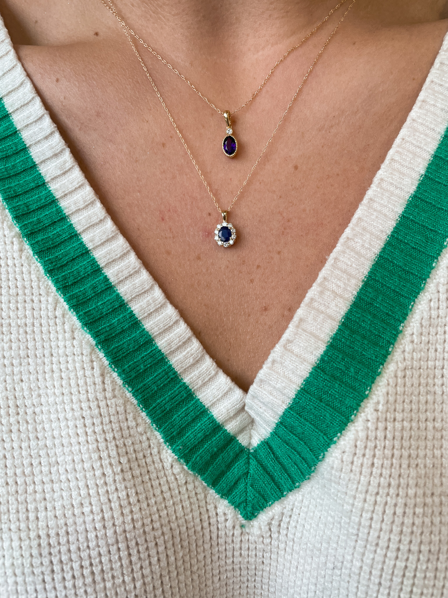 Yellow Gold Oval Amethyst and Diamond Necklace