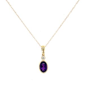 Yellow Gold Oval Amethyst and Diamond Necklace