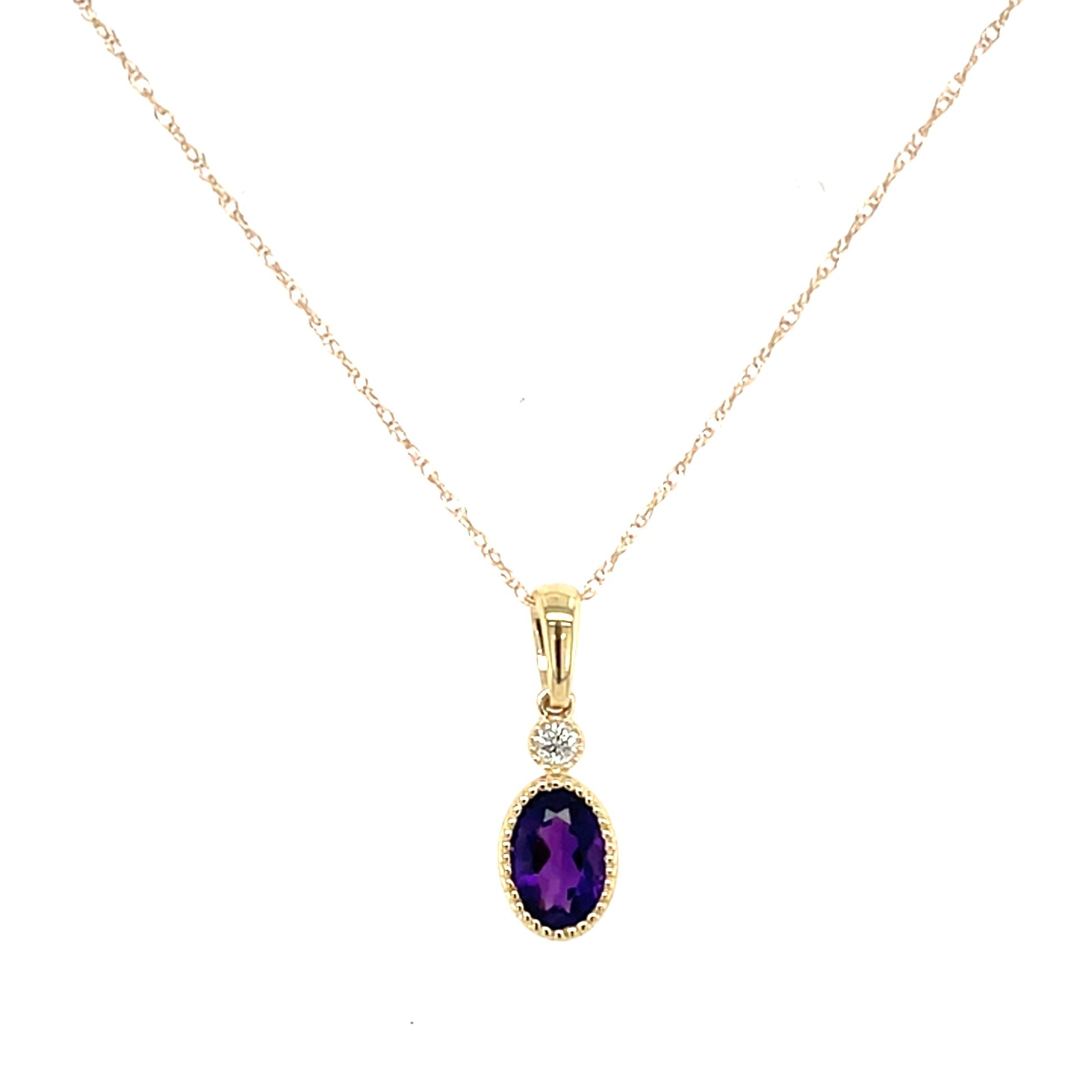 Yellow Gold Oval Amethyst and Diamond Necklace