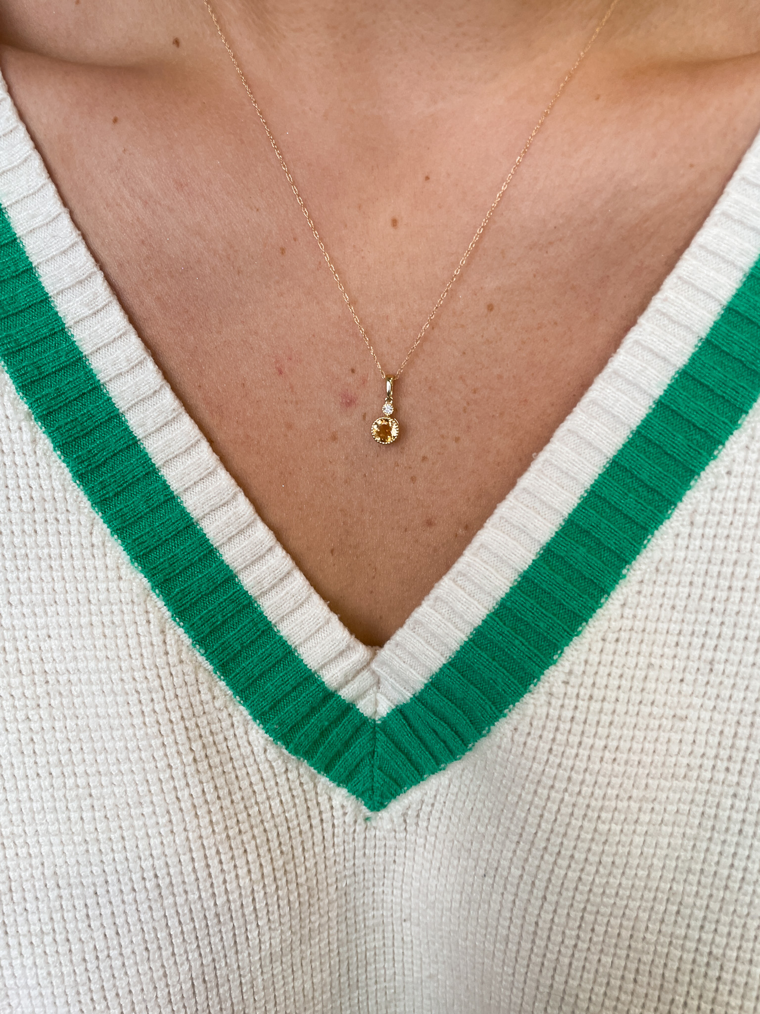 Yellow Gold Citrine and Diamond Drop Necklace