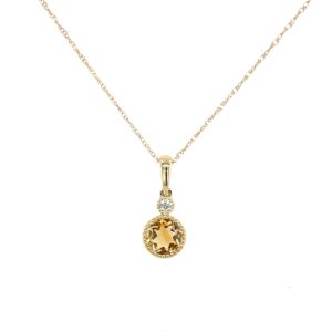 Yellow Gold Citrine and Diamond Drop Necklace