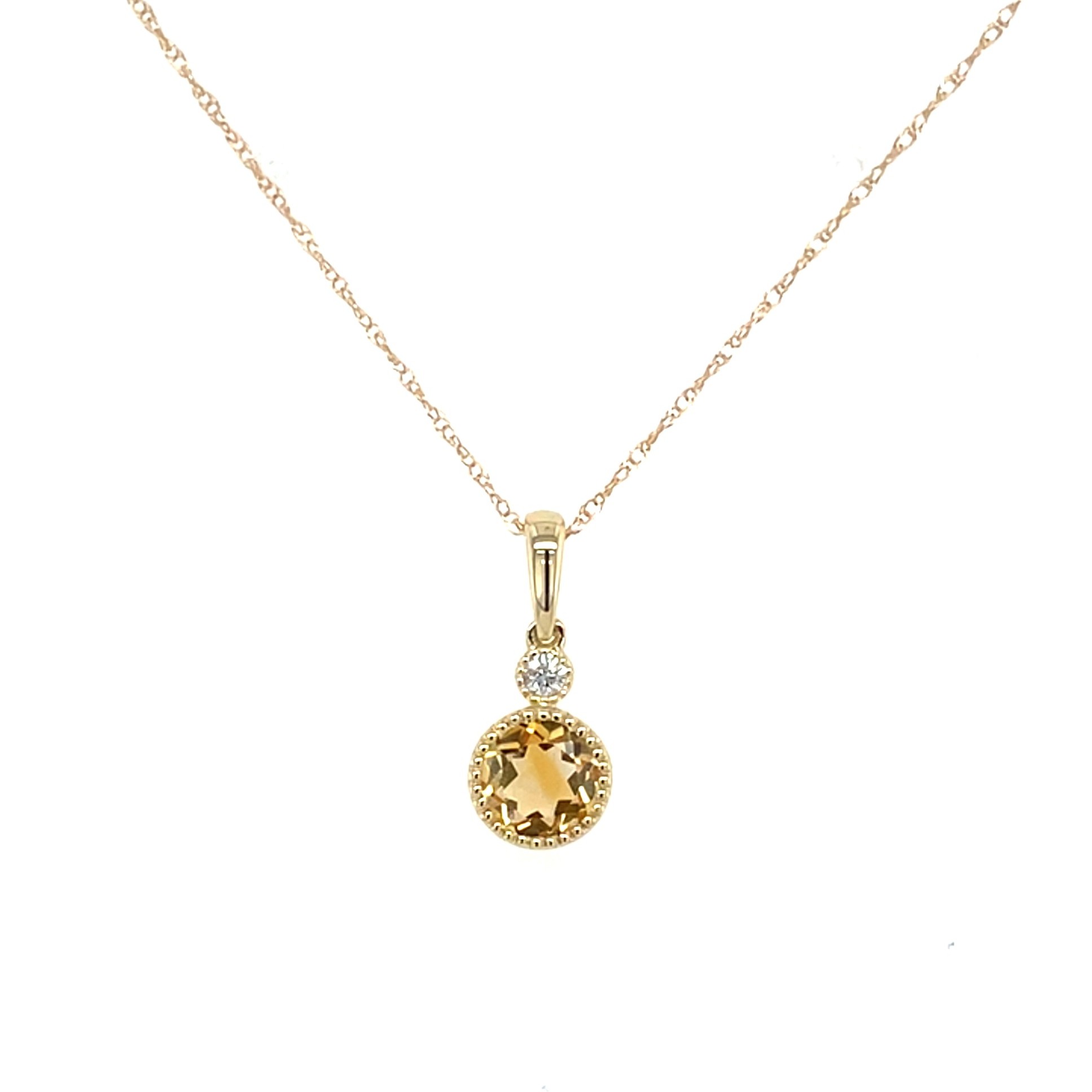 Yellow Gold Citrine and Diamond Drop Necklace