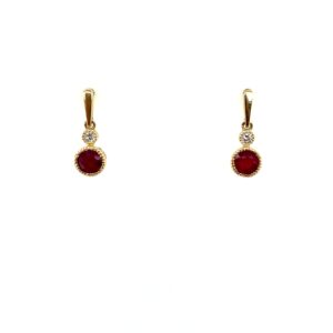 Yellow Gold Ruby Drop Earrings with Diamonds