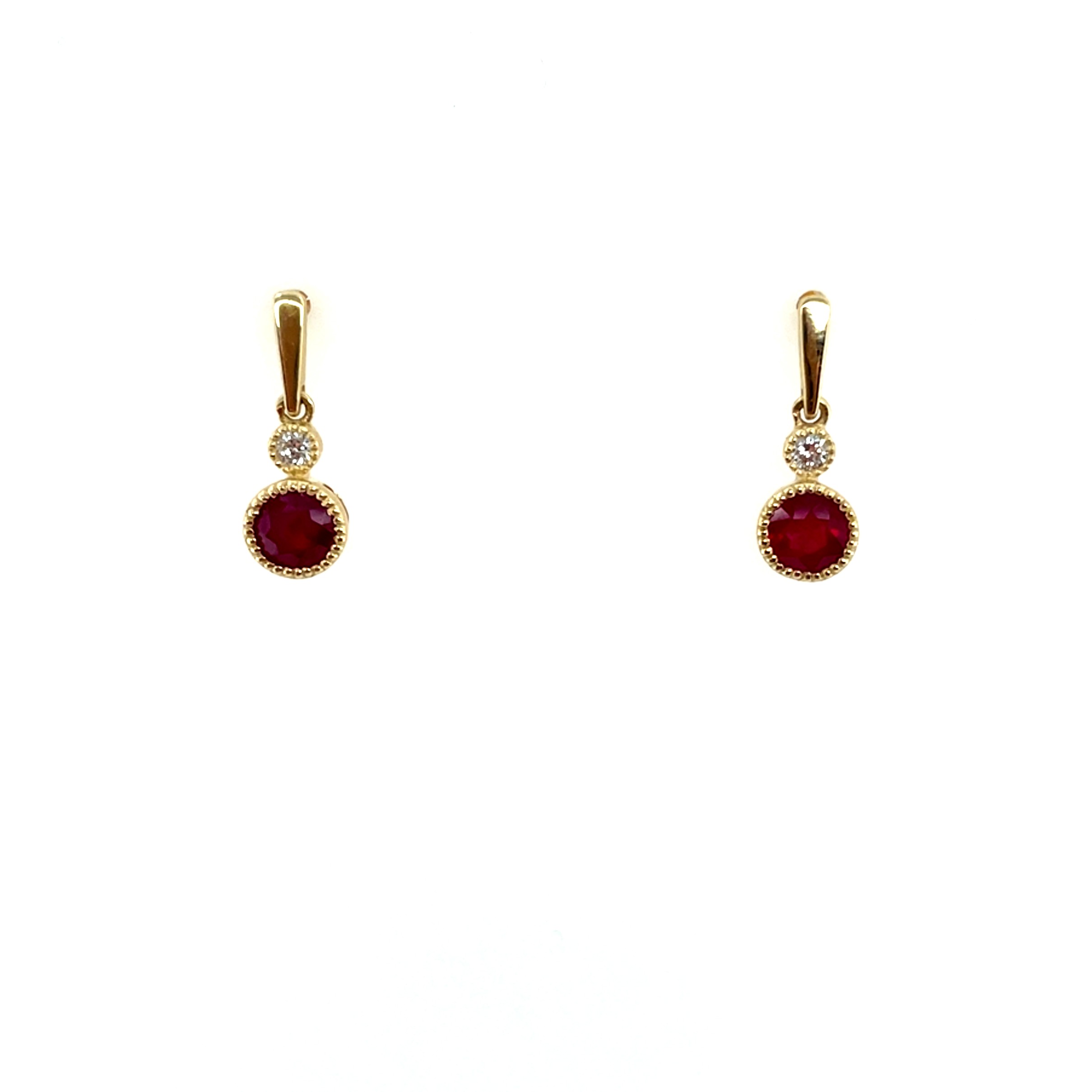 Yellow Gold Ruby Drop Earrings with Diamonds