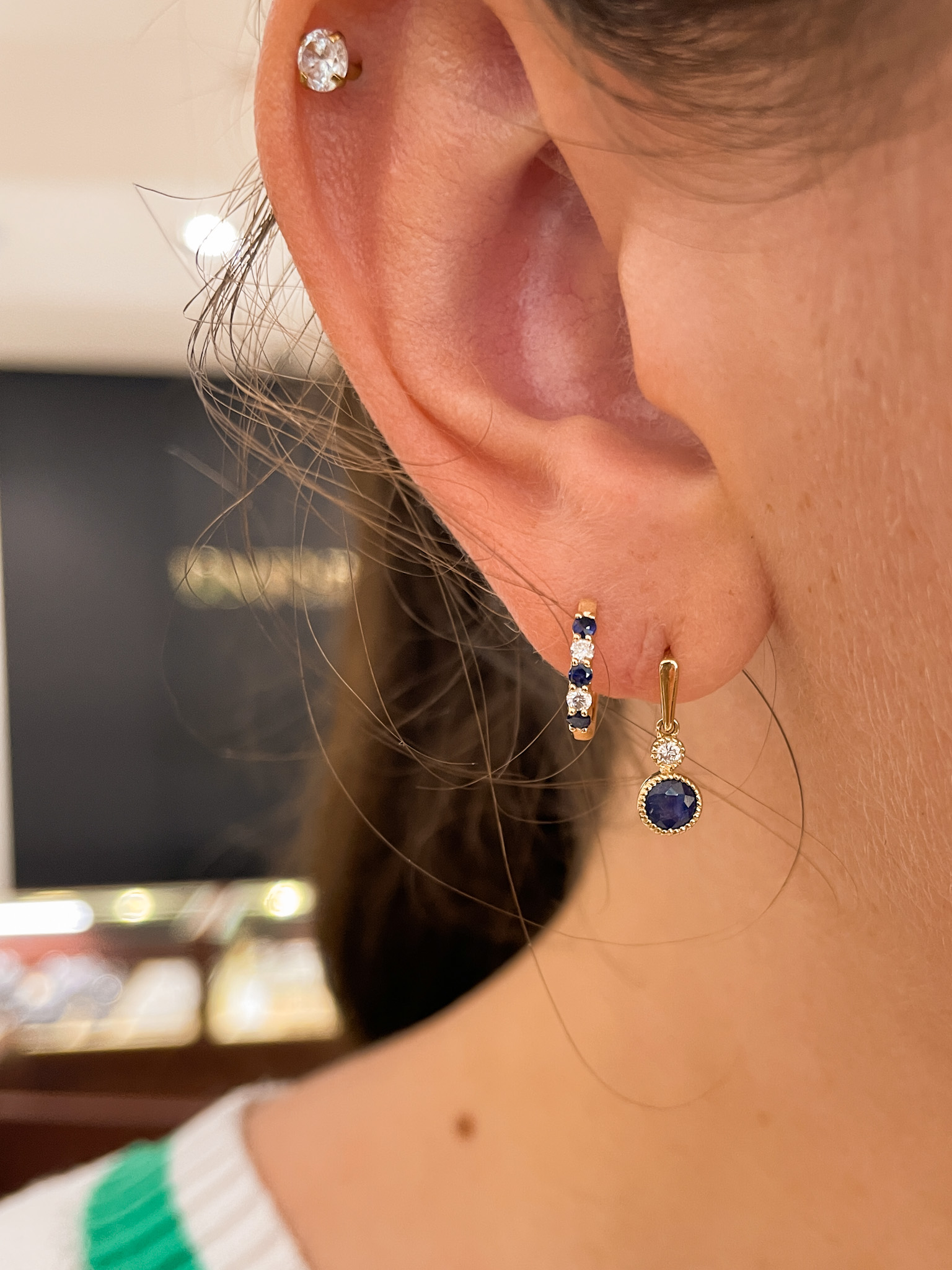 Yellow Gold Sapphire Drop Earrings with Diamonds