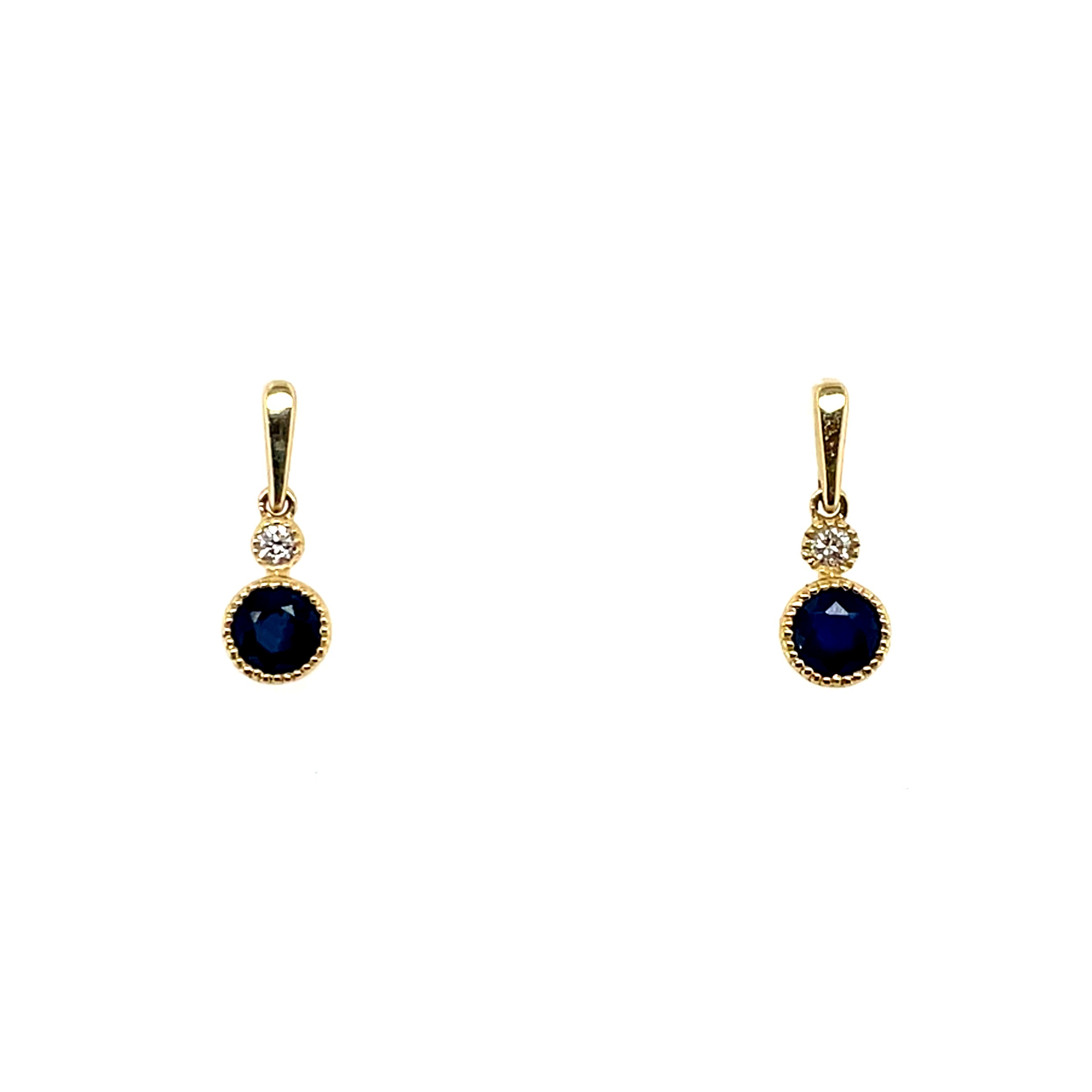 Yellow Gold Sapphire Drop Earrings with Diamonds