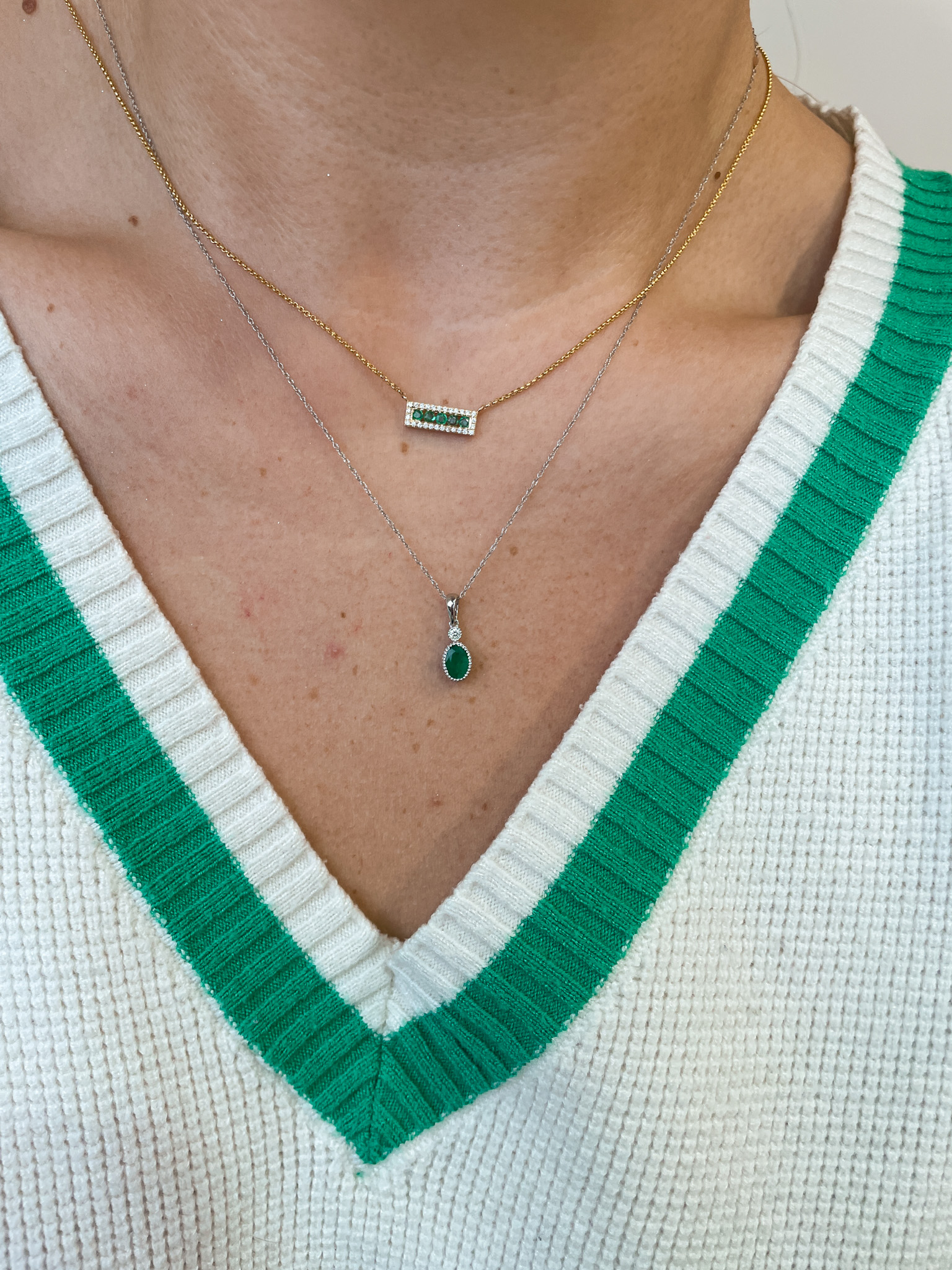 White Gold Emerald and Diamond Necklace