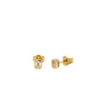 Yellow Gold Bezel-Set Emerald-Cut Diamond Stud Earrings