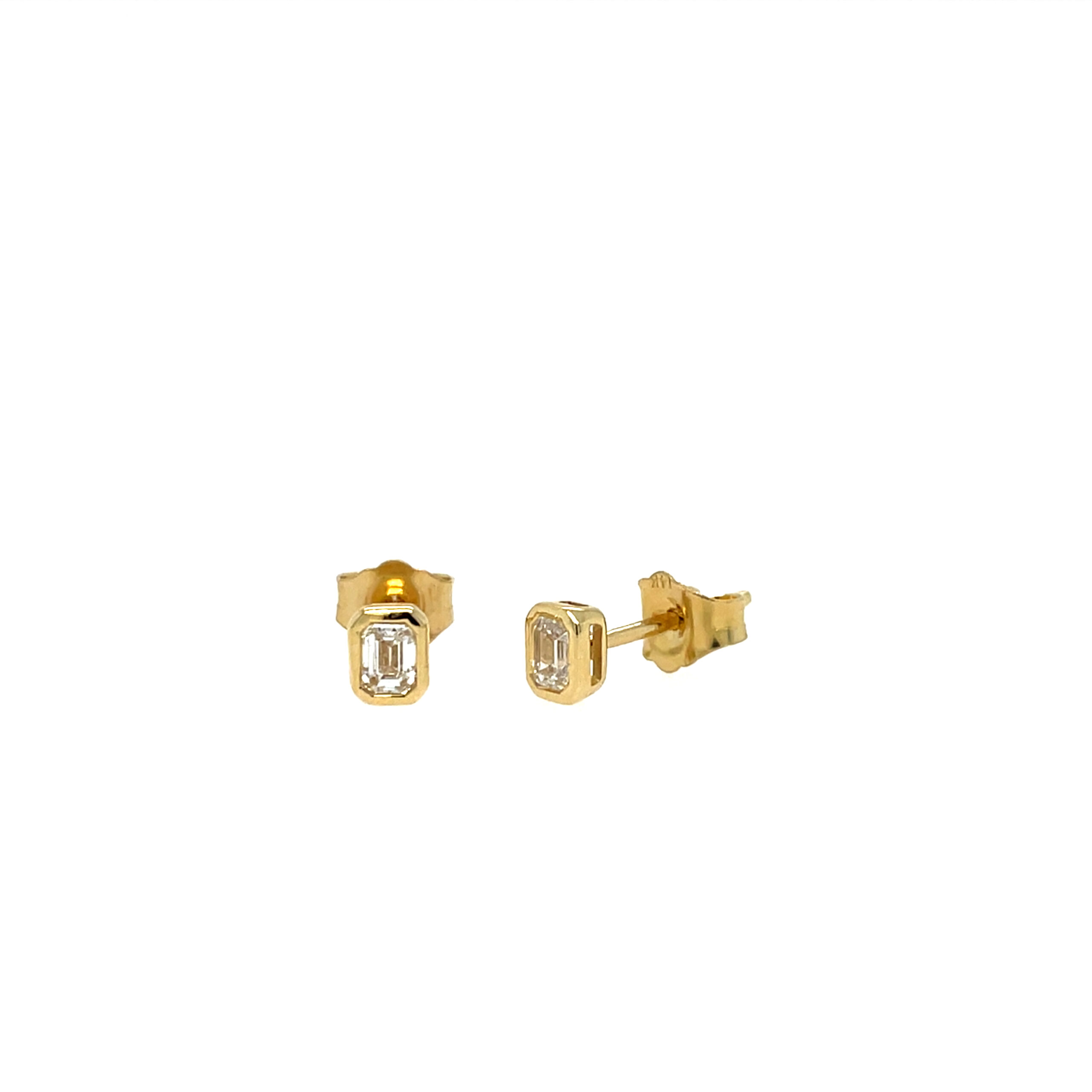Yellow Gold Bezel-Set Emerald-Cut Diamond Stud Earrings