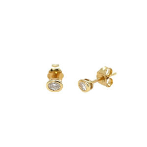 Yellow Gold Bezel-Set Oval-Shaped Diamond Stud Earrings