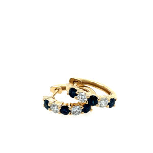 Yellow Gold Sapphire and Diamond Hoop Earrings