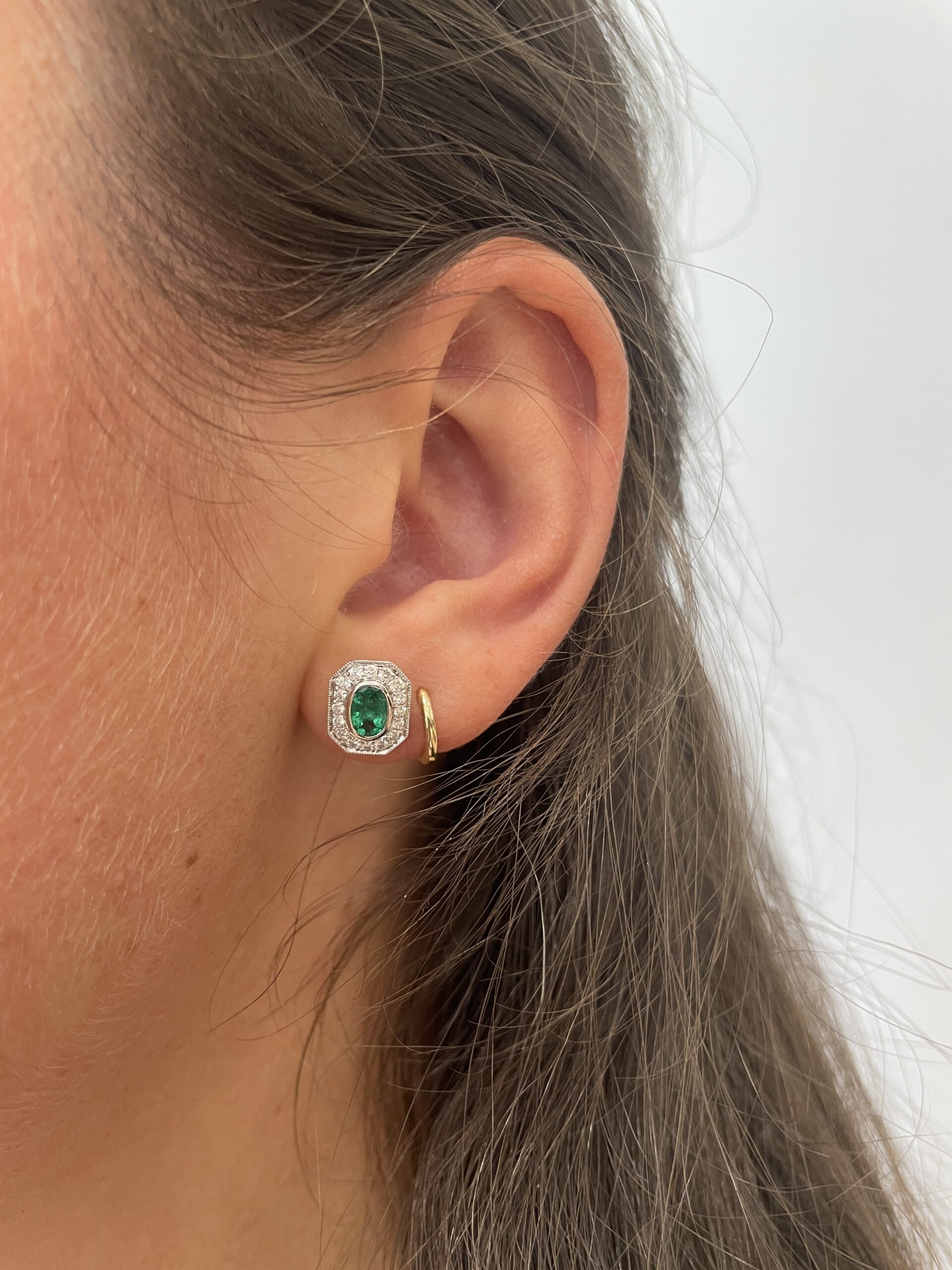 White Gold Emerald and Diamond Earrings