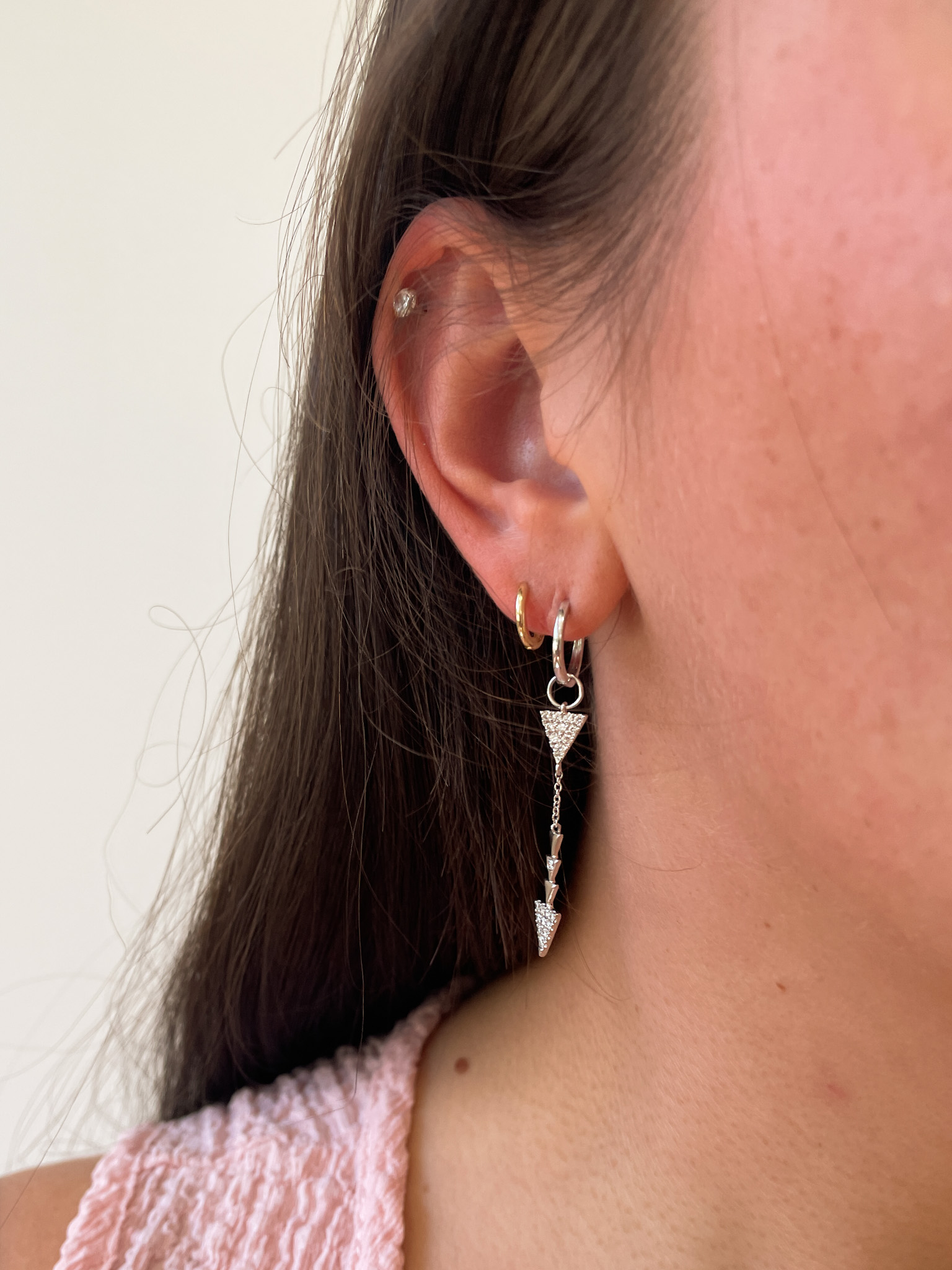White Gold Huggie Hoop Earrings with Removable Diamond Drops