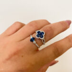 White Gold Sapphire Quatrefoil Ring with Diamonds
