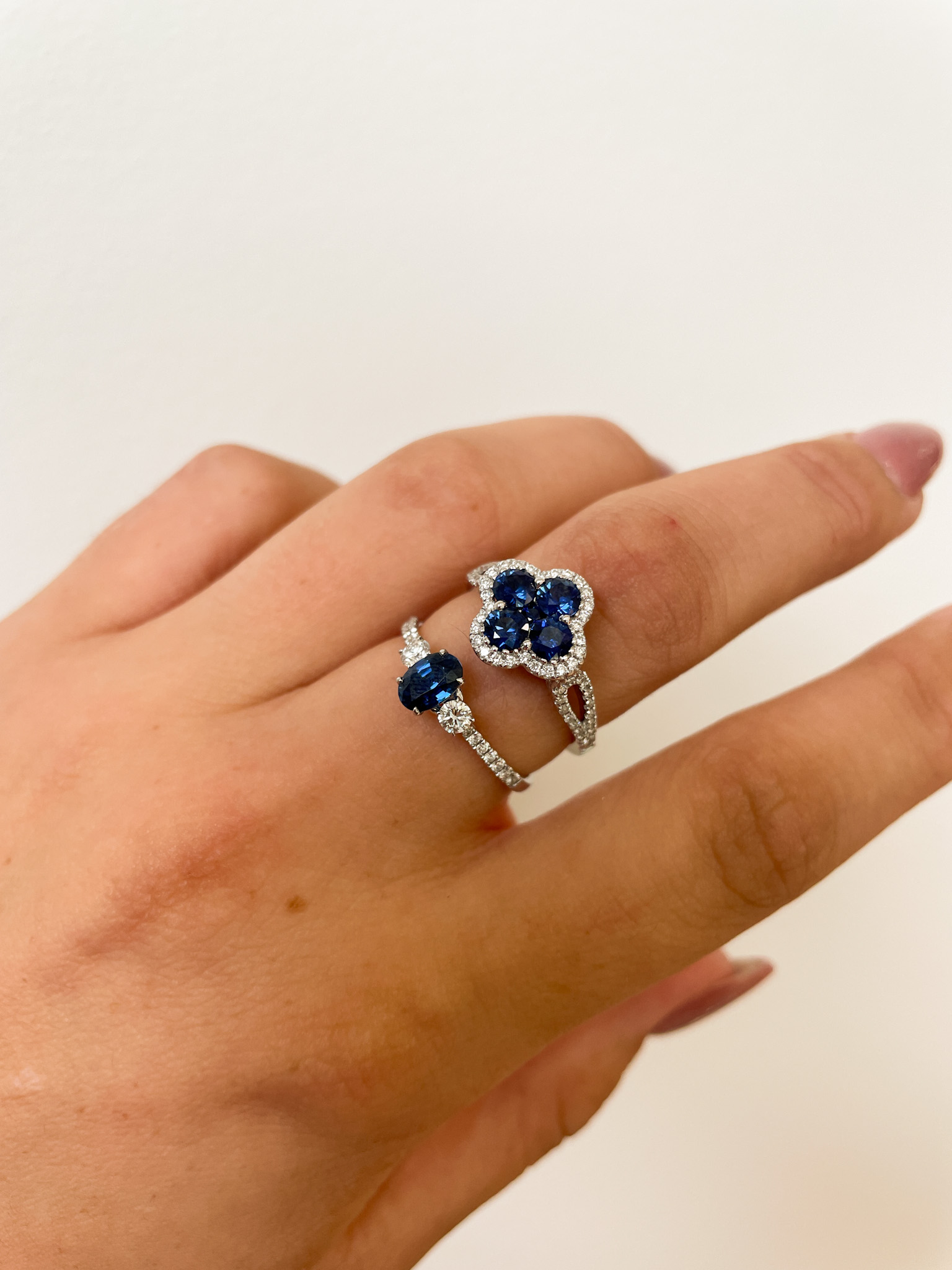White Gold Sapphire Quatrefoil Ring with Diamonds
