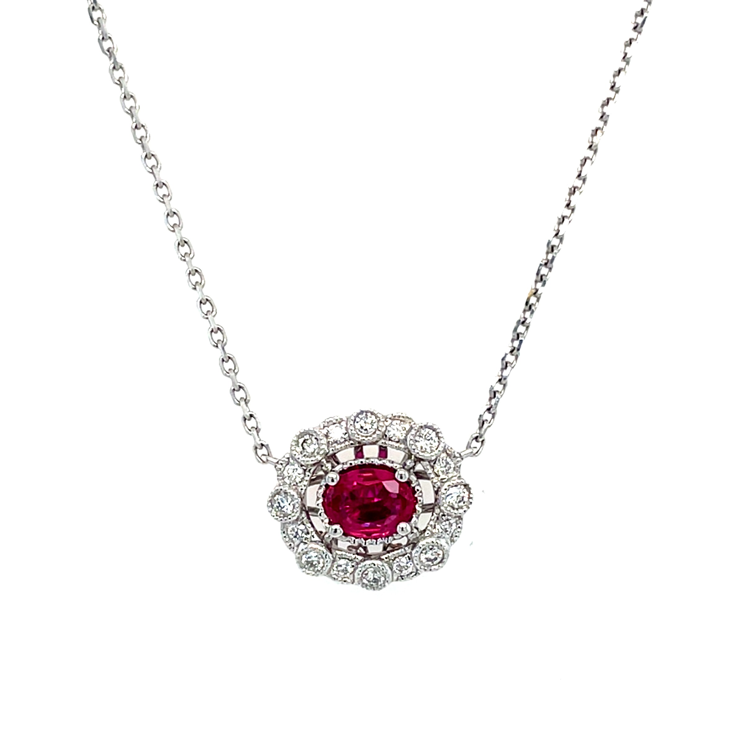 White Gold Ruby & Diamond Necklace