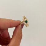 Yellow Gold Deco-Inspired Emerald Ring with Diamonds