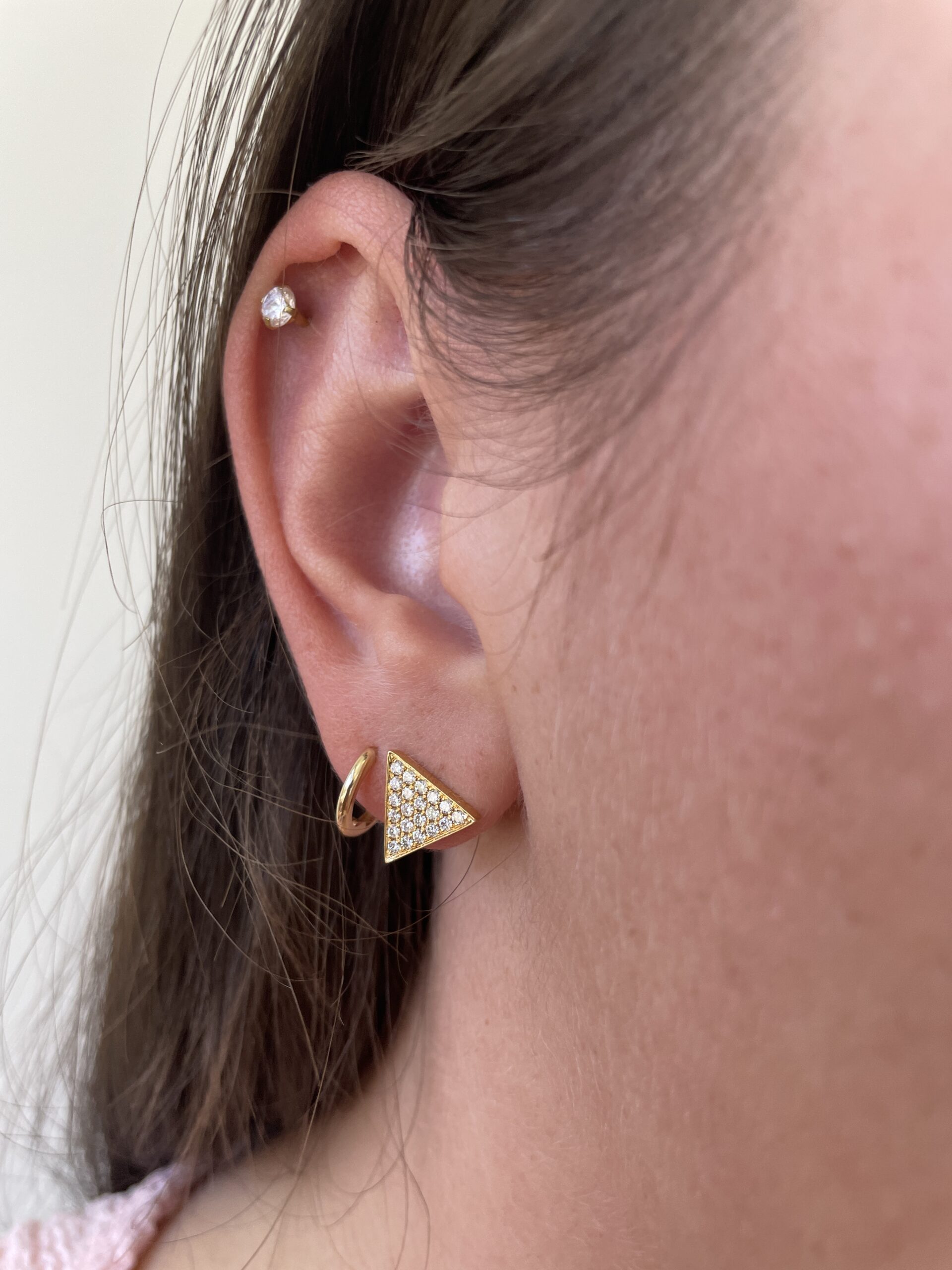 Yellow Gold Pavé Diamond Triangle Stud Earrings
