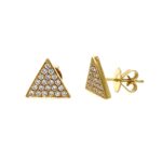 Yellow Gold Pavé Diamond Triangle Stud Earrings