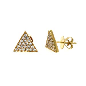 Yellow Gold Pavé Diamond Triangle Stud Earrings