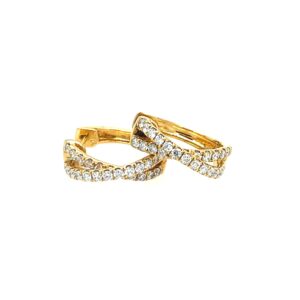 Yellow Gold Crisscross Diamond Hoop Earrings