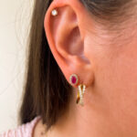 Yellow Gold Ruby Stud Earrings with Diamond Halos