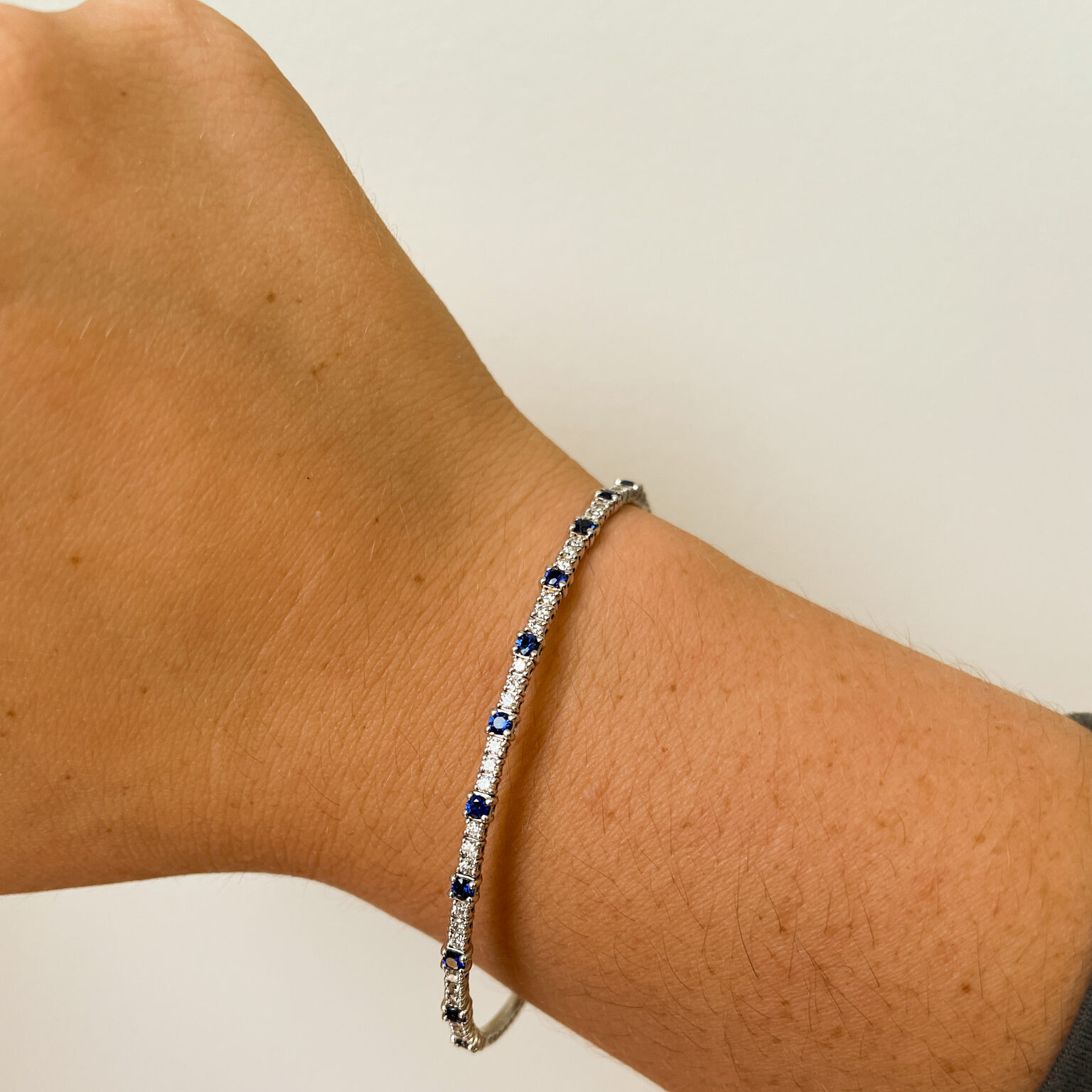 White Gold Sapphire & Diamond Flex Bangle