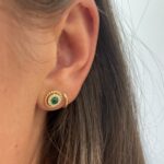 Yellow Gold Cabochon Emerald Stud Earrings with Diamonds