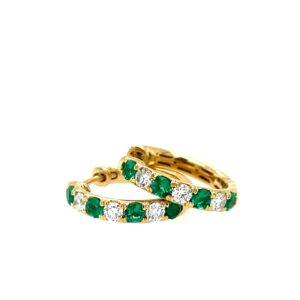 Yellow Gold Emerald & Diamond Hoop Earrings