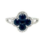 White Gold Sapphire Quatrefoil Ring with Diamonds