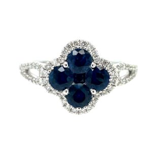 White Gold Sapphire Quatrefoil Ring with Diamonds