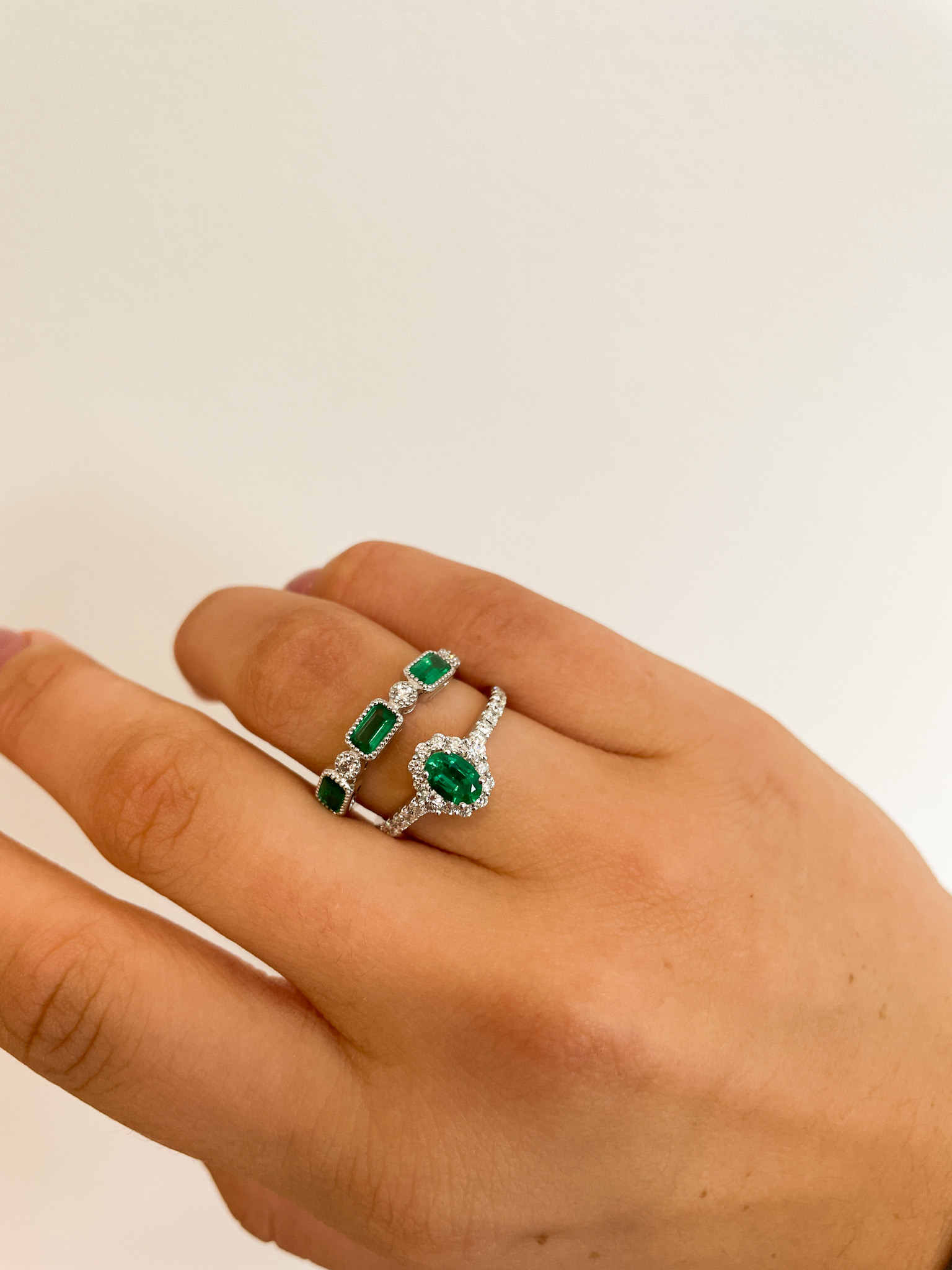 White Gold Emerald Ring with Diamonds