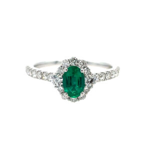 White Gold Emerald Ring with Diamonds