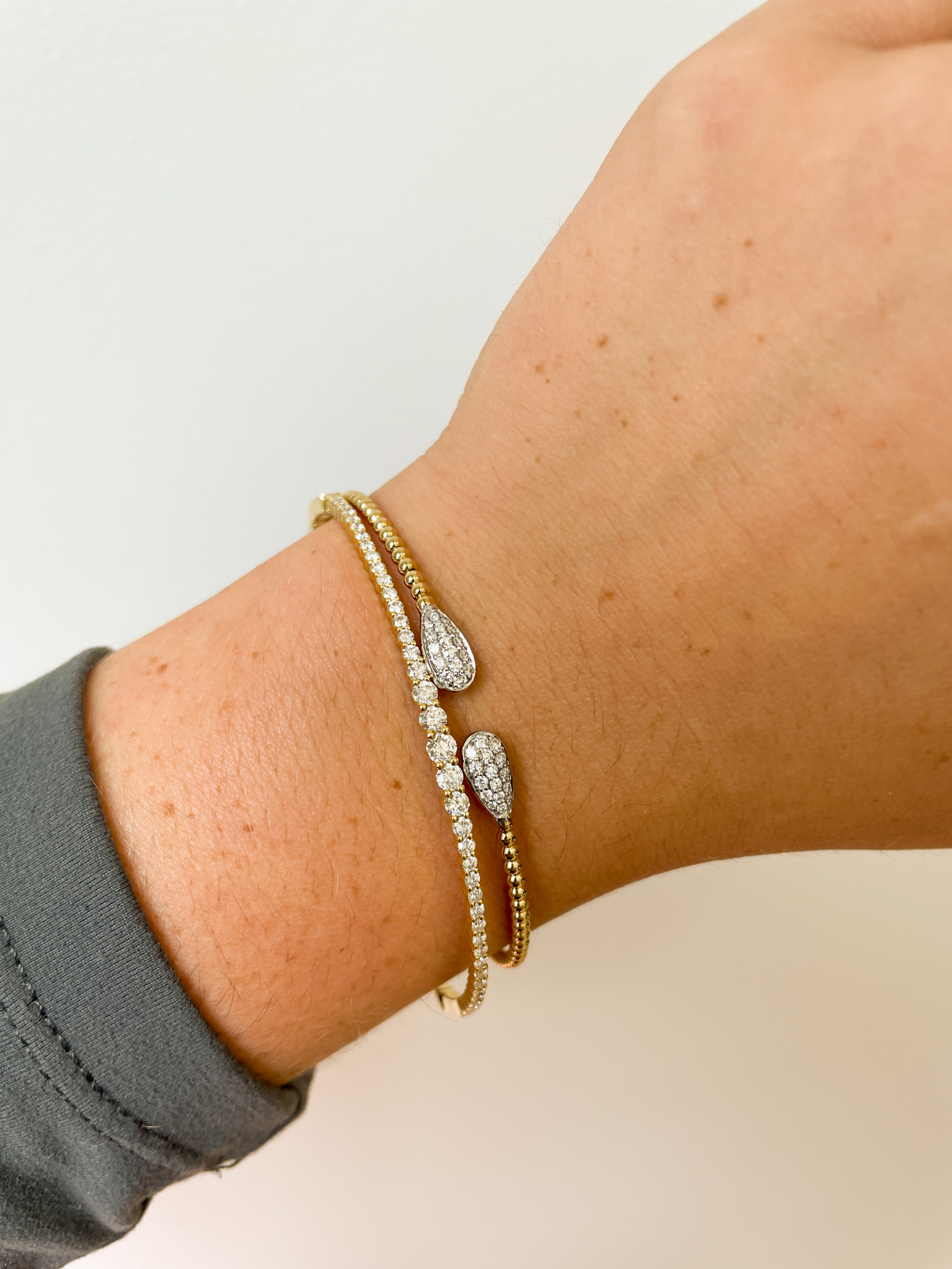 White & Yellow Gold Flex Bangle Bracelet with Diamonds
