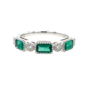 White Gold Emerald and Diamond Band
