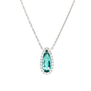 White Gold Pear-Shaped Mint Green Tourmaline & Diamond Necklace