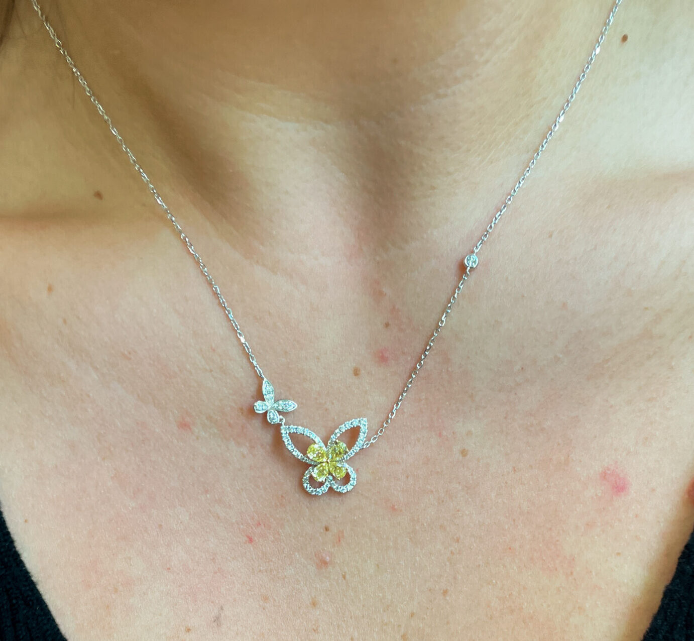 White & Yellow Gold Diamond Butterfly Necklace
