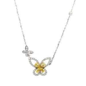 White & Yellow Gold Diamond Butterfly Necklace