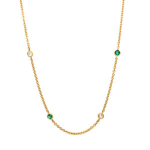 Yellow Gold Emerald & Diamond Station Necklace