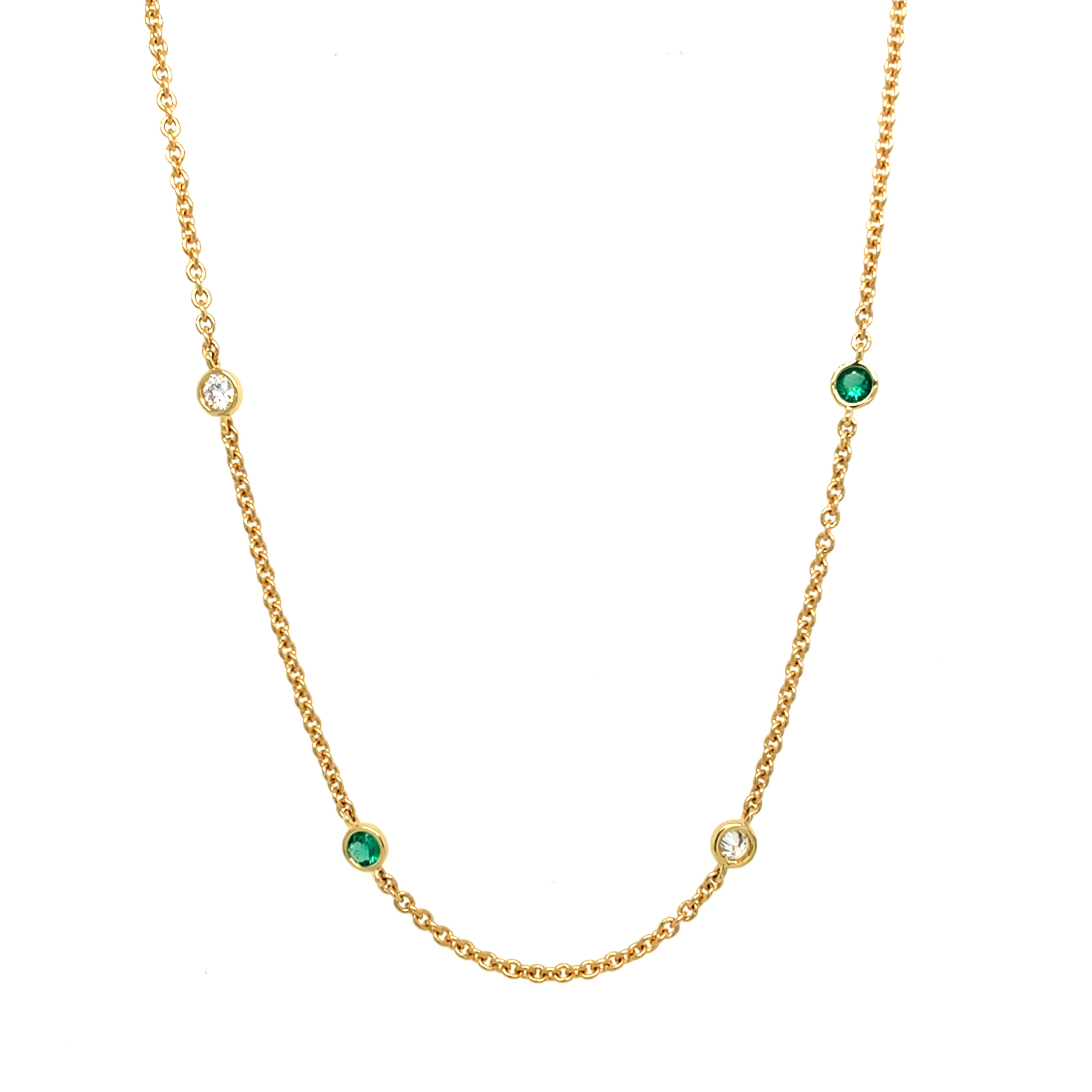 Yellow Gold Emerald & Diamond Station Necklace
