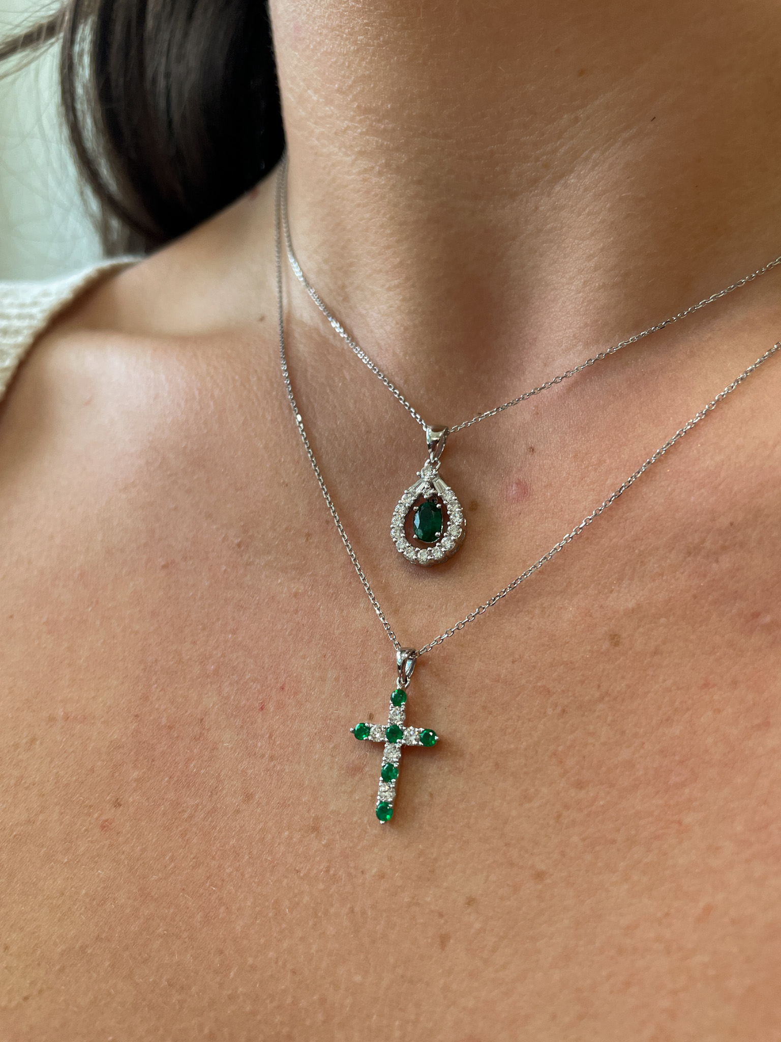 White Gold Emerald and Diamond Necklace